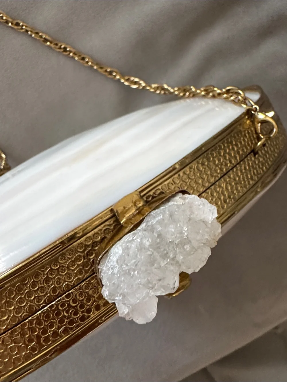 Genuine Mother of Pearl Clutch Purse Abalone Quartz Chain Seashell Bag 🧜🏻‍♀️🐚